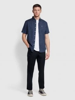 Farah Roachman Anti Stain Twill Trousers In Navy