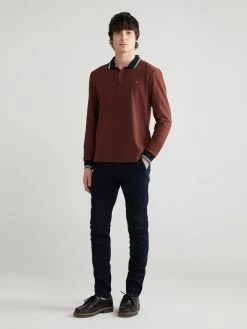 Stanton Slim Fit Long Sleeve Organic Cotton Polo Shirt In Farah Burgundy Polos