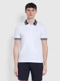 Farah Stanton Slim Fit Tipped Organic Cotton Polo Shirt In White CLOTHING