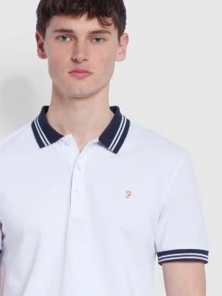 Farah Stanton Slim Fit Tipped Organic Cotton Polo Shirt In White CLOTHING