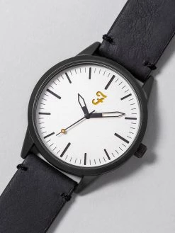 Farah Classic Watch With Leather Strap In Deep Black