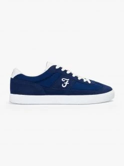 Farah Stanton Leather Trainer In Navy