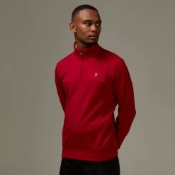 Farah Tisdale Golf Quarter Zip Pullover In Red Jeans