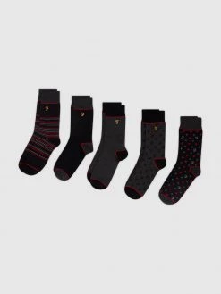 Farah Fonda 5 Pack Dress Socks In Assorted Jeans