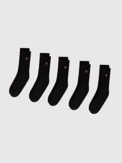 Farah Tommley 5 Pack Sports Crew Socks In Black Jeans