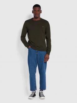 Farah CLOTHING Tim Organic Cotton Crew Neck Sweatshirt In Evergreen