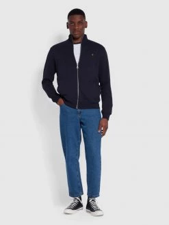 Farah CLOTHING Vance Organic Cotton Full Zip Sweatshirt In True Navy