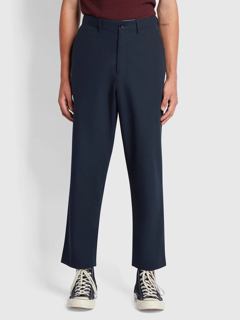 Farah Hawtin Relaxed Fit Hopsack Cropped Trousers In True Navy 3 Farah Hawtin Relaxed Fit Hopsack Cropped Trousers In True Navy