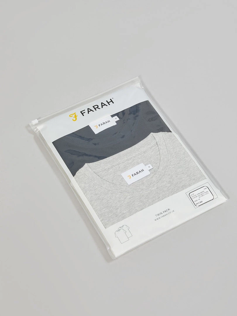 Farah CLOTHING Farris Slim Fit Twin Pack Organic Cotton T-Shirt In Grey Marl / True Navy 8 Farah CLOTHING Farris Slim Fit Twin Pack Organic Cotton T-Shirt In Grey Marl / True Navy