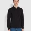 Farah Haslam Slim Fit Long Sleeve Organic Cotton Polo Shirt In Black NEW IN