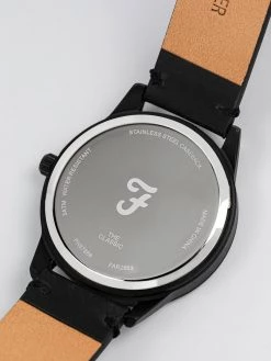 Farah Classic Watch With Leather Strap In Deep Black