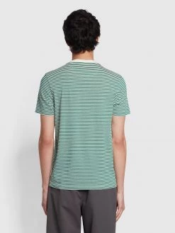 Farah Daytona Regular Fit Striped Organic Cotton T-Shirt In Green Haze NEW IN