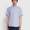 Farah NEW IN Brewer Slim Fit Short Sleeve Organic Cotton Oxford Shirt In Dusty Lilac