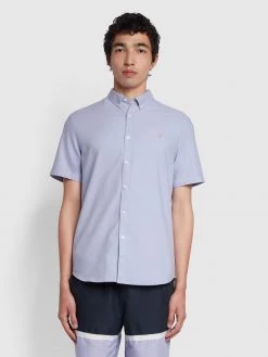 Farah NEW IN Brewer Slim Fit Short Sleeve Organic Cotton Oxford Shirt In Dusty Lilac