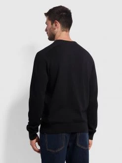 Farah Stern Cotton Crew Jumper In Black