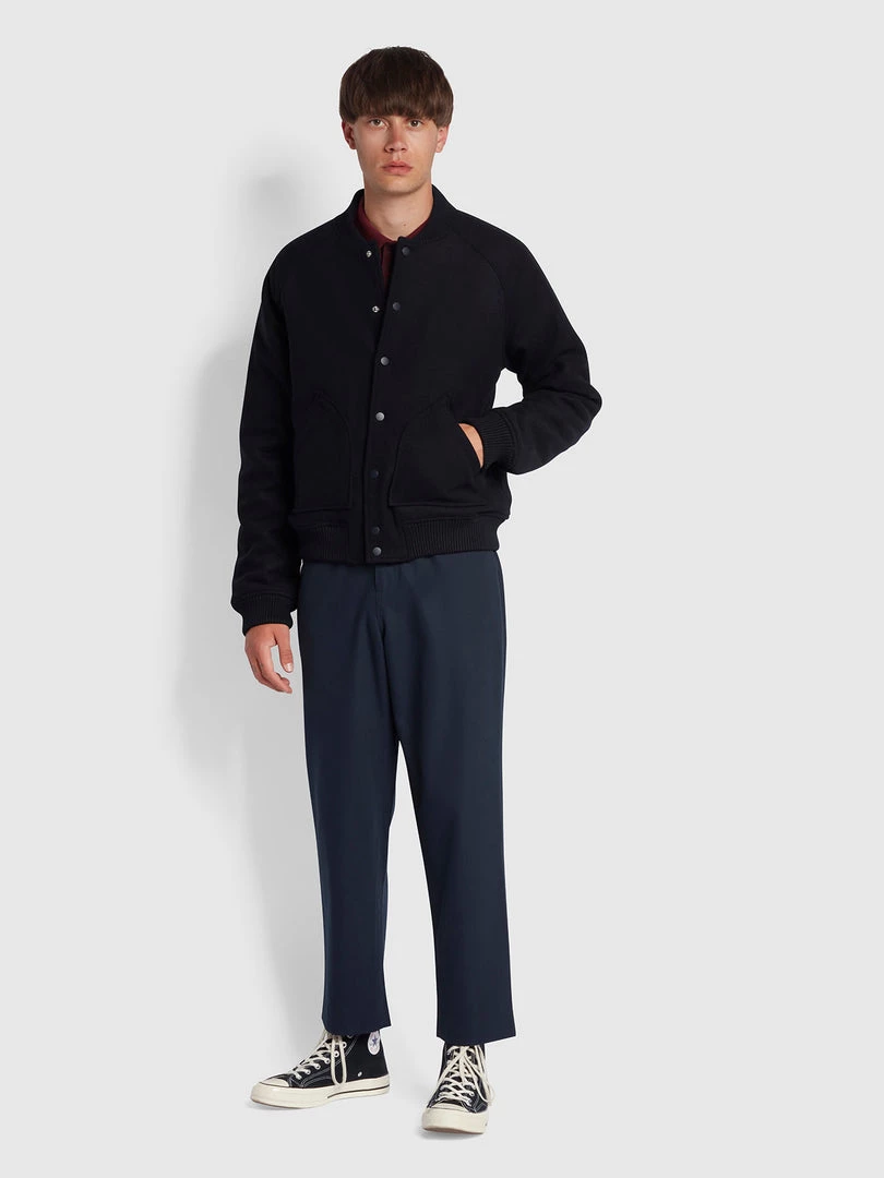 Farah Hawtin Relaxed Fit Hopsack Cropped Trousers In True Navy 4 Farah Hawtin Relaxed Fit Hopsack Cropped Trousers In True Navy
