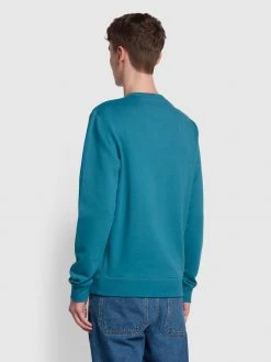 Farah NEW IN Tim Organic Cotton Crew Neck Sweatshirt In Oil Blue