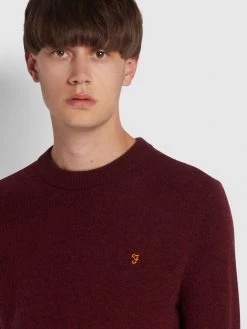 Birchall Crew Neck Lambs Wool Jumper In Farah Red