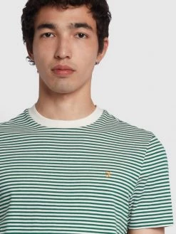 Farah Daytona Regular Fit Striped Organic Cotton T-Shirt In Green Haze NEW IN