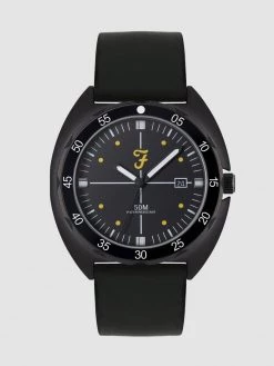 Jeans Farah Black Silicone Strap Watch In Deep Black