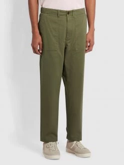 Farah Hawtin Relaxed Fit Twill Trousers In Vintage Green