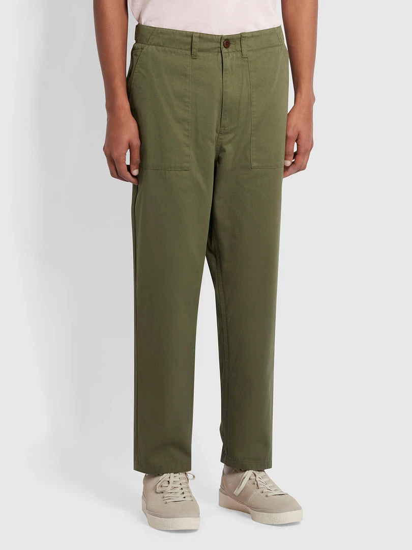 Farah Hawtin Relaxed Fit Twill Trousers In Vintage Green 3 Farah Hawtin Relaxed Fit Twill Trousers In Vintage Green
