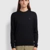 Farah Mullen Merino Wool Crew Neck Jumper In Black Jeans