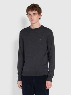 Mullen Merino Wool Crew Neck Jumper In Farah Charcoal