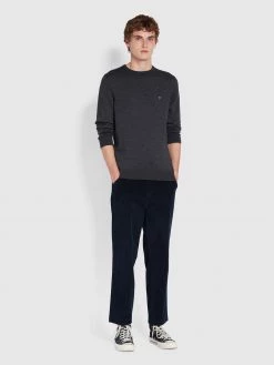 Mullen Merino Wool Crew Neck Jumper In Farah Charcoal