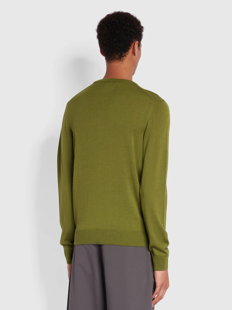 Farah Mullen Merino Wool Crew Neck Jumper In Green Olive 6 Farah Mullen Merino Wool Crew Neck Jumper In Green Olive