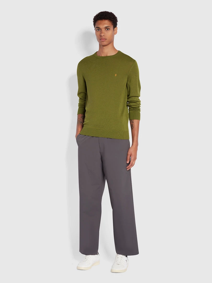 Farah Mullen Merino Wool Crew Neck Jumper In Green Olive 4 Farah Mullen Merino Wool Crew Neck Jumper In Green Olive