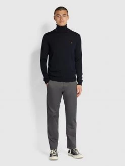 Farah Gosforth Merino Wool Roll Neck Jumper In True Navy