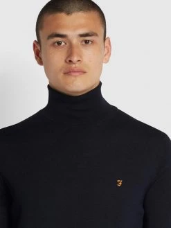 Farah Gosforth Merino Wool Roll Neck Jumper In True Navy