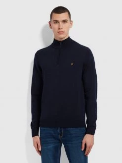 Farah Jeans Redchurch Merino Wool Quarter Zip Jumper In True Navy