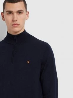Farah Jeans Redchurch Merino Wool Quarter Zip Jumper In True Navy