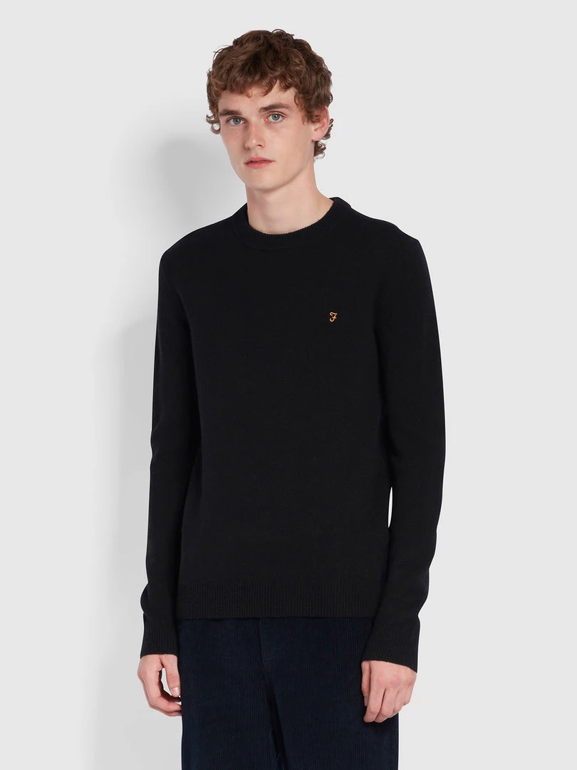Farah Birchall Crew Neck Lambswool Jumper In Black 3 Farah Birchall Crew Neck Lambswool Jumper In Black