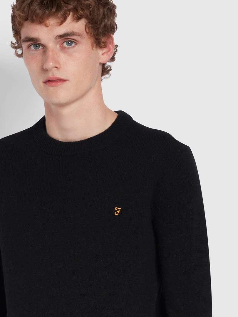 Farah Birchall Crew Neck Lambswool Jumper In Black 5 Farah Birchall Crew Neck Lambswool Jumper In Black