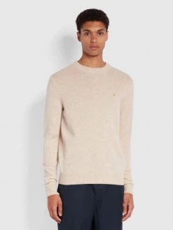 Farah Jumpers And Knitwear Birchall Crew Neck Lambswool Jumper In Oatmeal Marl