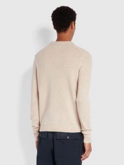 Farah Jumpers And Knitwear Birchall Crew Neck Lambswool Jumper In Oatmeal Marl