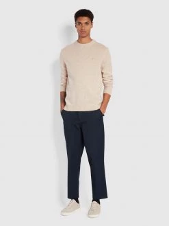 Farah Jumpers And Knitwear Birchall Crew Neck Lambswool Jumper In Oatmeal Marl