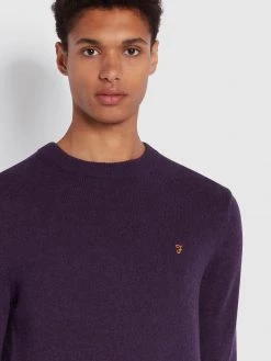 Farah Birchall Crew Neck Lambswool Jumper In Fig