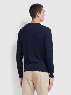 Farah Mullen Cotton Crew Neck Jumper In True Navy Jeans