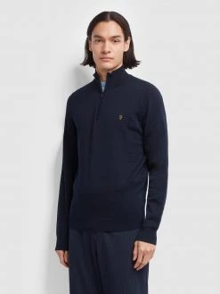 Farah Redchurch Cotton Quarter Zip Jumper In True Navy Jeans