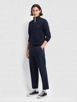 Farah Redchurch Cotton Quarter Zip Jumper In True Navy Jeans