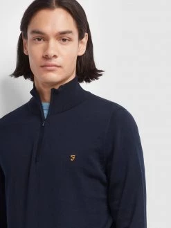 Farah Redchurch Cotton Quarter Zip Jumper In True Navy Jeans