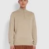 Farah CLOTHING Redchurch Organic Cotton Quarter Zip Jumper In Smoky Brown Marl