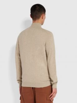 Farah CLOTHING Redchurch Organic Cotton Quarter Zip Jumper In Smoky Brown Marl
