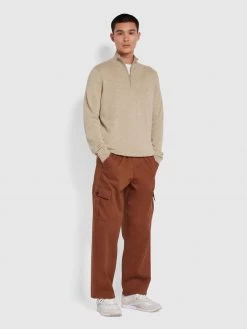 Farah CLOTHING Redchurch Organic Cotton Quarter Zip Jumper In Smoky Brown Marl