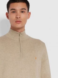 Farah CLOTHING Redchurch Organic Cotton Quarter Zip Jumper In Smoky Brown Marl