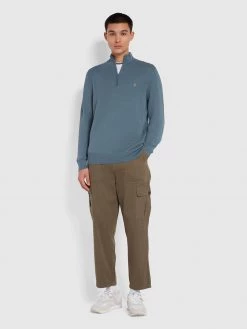 Farah CLOTHING Redchurch Organic Cotton Quarter Zip Jumper In Saxe